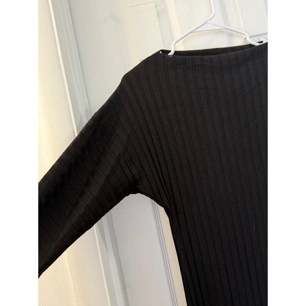 Simon Miller Black Ribbed Maxi Dress Long Sleeve Boat Neck Siro Rayon Small - Picture 3 of 6